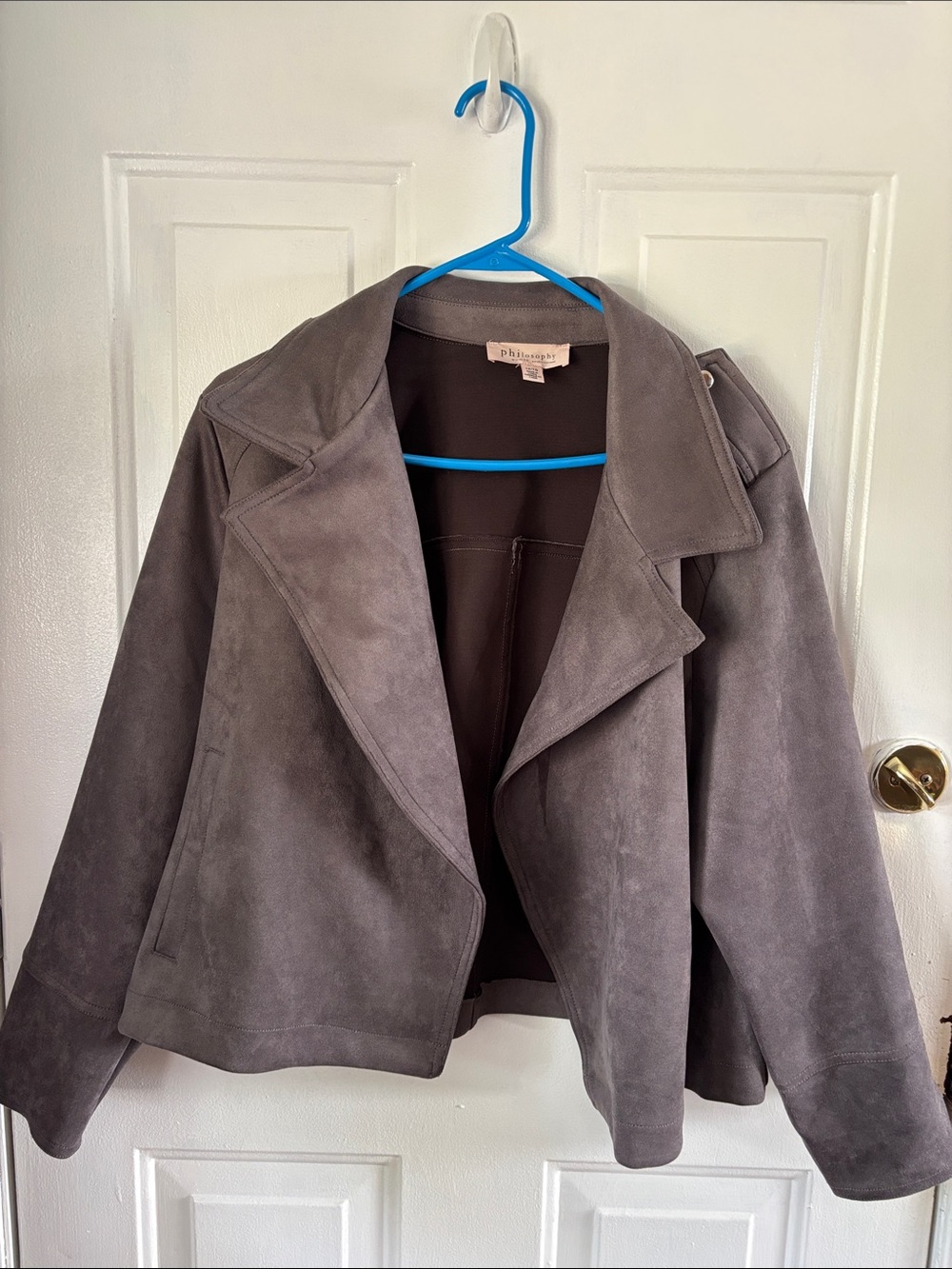 Philosophy Gray Faux Suede Cropped Jacket